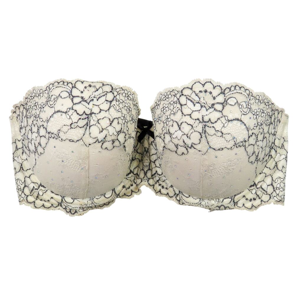 Victoria's Secret Dream Angels Padded Strapless Rhinestone Bling Lace Bra 32DD E